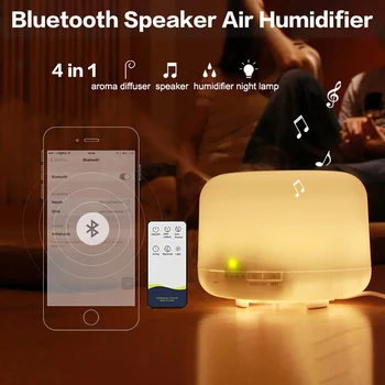 Ультразвуковой Увлажнитель Воздуха с Холодным Туманом, Диффузор Ароматического Эфирного Масла, 7-цветной Ночник с Музыкальным Динамиком Bluetooth, Автоматическое Отключение
