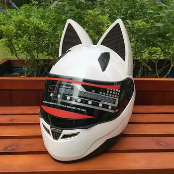 Мотоциклетный шлем с кошачьими ушками, съемный Каско, Мото шлем, точечная сертификация, полнолицевой шлем, многоцветный подарок для подруги