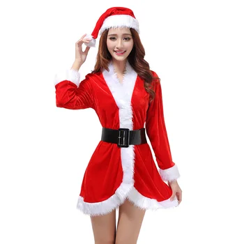 Женский Рождественский костюм для Косплея, флисовый костюм Санта-Клауса с длинным рукавом и шляпным поясом для взрослых женщин