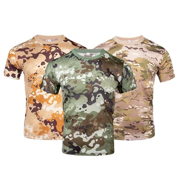 Мужские камуфляжные охотничьи рубашки Тактическая рубашка для рыбалки Армейские военные футболки Камуфляжный Туризм Кемпинг быстросохнущая одежда
