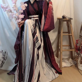 Китайское платье Hanfu, Женский древний традиционный наряд Hanfu, Женский Карнавальный костюм для Косплея, Цветные комплекты Hanfu в полоску, Большие размеры
