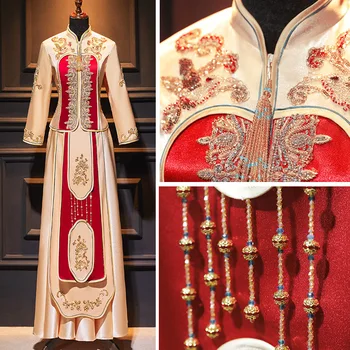 Ретро изысканная вышивка с кисточками, китайский свадебный костюм для пары Чонсам, элегантный свадебный костюм невесты китайская одежда