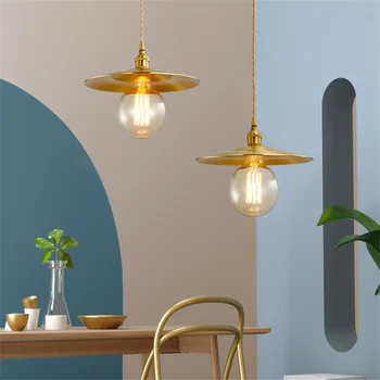 Креативный подвесной светильник в Скандинавском стиле из чистой меди, Золотистая лампа E27 для прикроватной тумбочки, столовой, ресторана, Бара, Кофейни