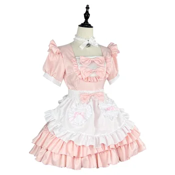 японское мягкое платье горничной для девочек, милый розовый комплект униформы горничной, косплей