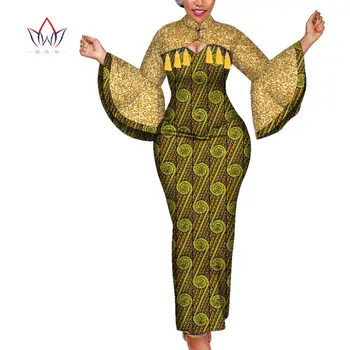 Африканские платья BintaRealWax для женщин, Элегантное платье Макси с расклешенными рукавами и кисточками, традиционная африканская одежда WY2127